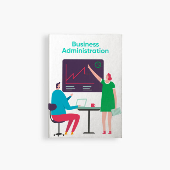 Business administration illustration with two people.