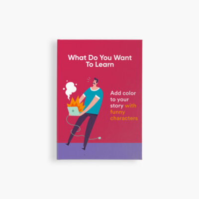 Person surprised by flaming laptop illustration.