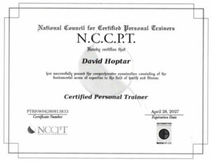 A certificate of completion for a personal trainer.